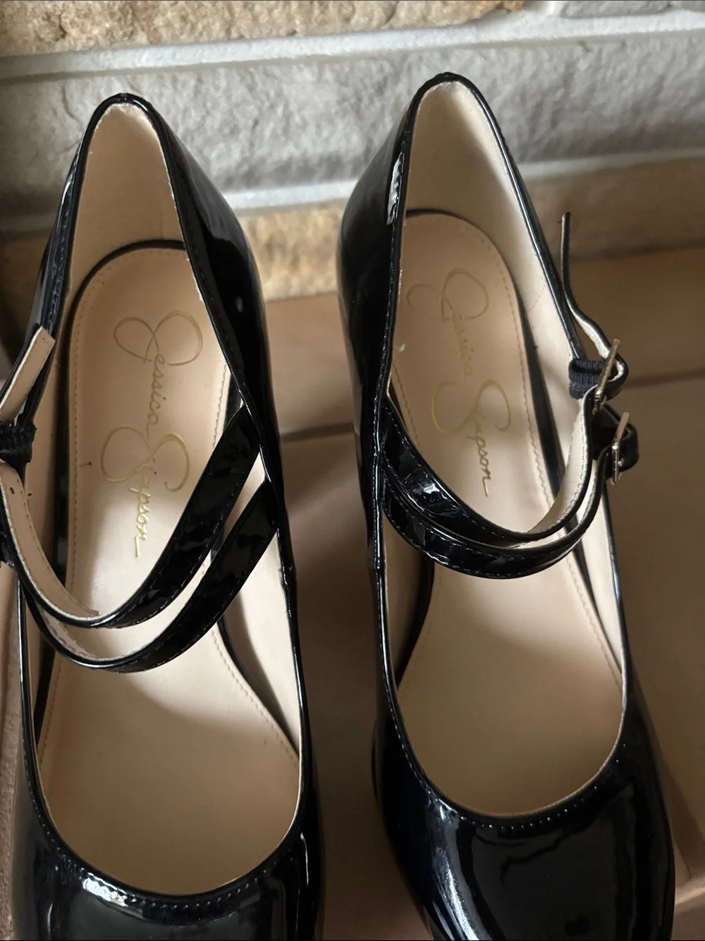 Jessica Simpson JP-Erimma Black Patent Platform Mary Janes - Size 8M - Picture 5 of 12